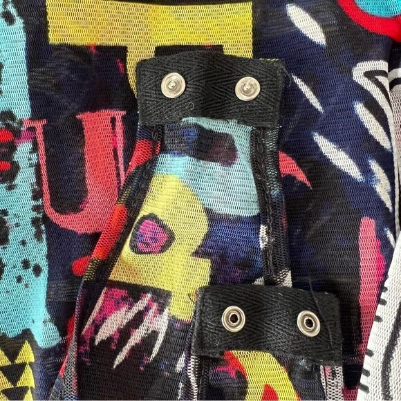 Sheer mock turtleneck short sleeve alphabet graphic print bodysuit - 1X‎ - Picture 11 of 12